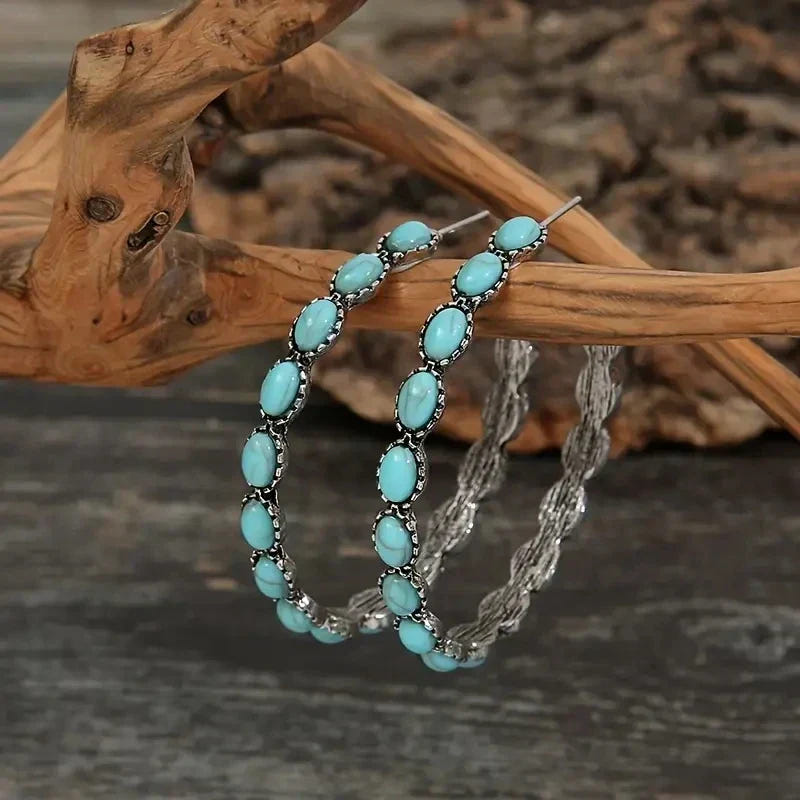 Boucles d’oreilles circulaires vintage bohèmes en turquoise