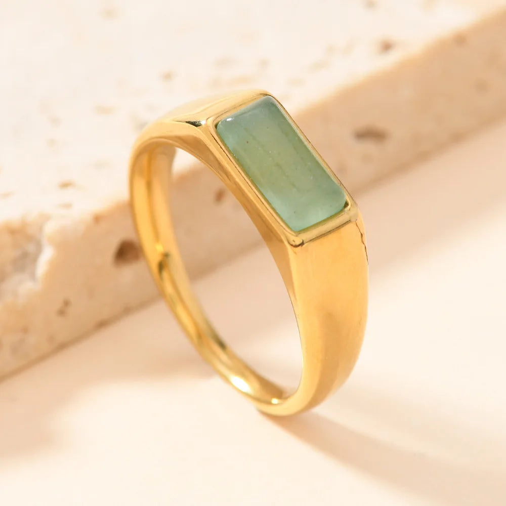 Sleek Rectangular Gemstone Gold Rings