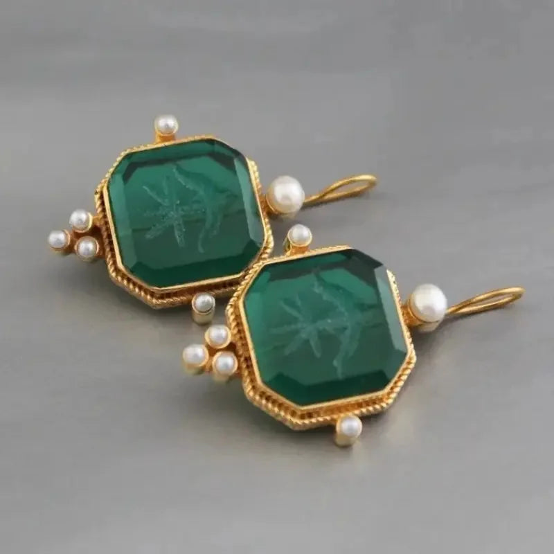 Pendientes colgantes vintage con colgante geométrico de perlas