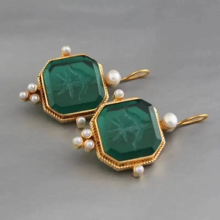Pendientes colgantes vintage con colgante geométrico de perlas