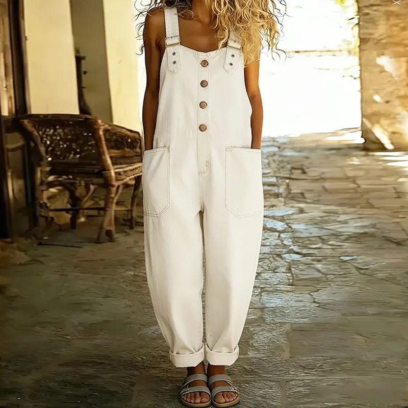 Saylor - Salopette en coton doux au style denim vintage, avec bretelles réglables
