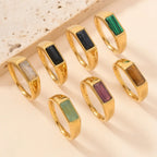 Sleek Rectangular Gemstone Gold Rings