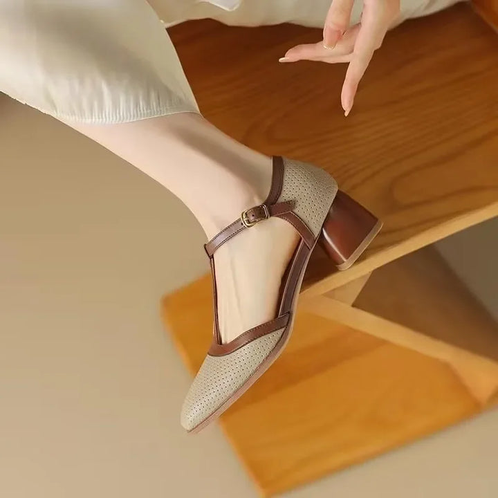 Isava Zapatos de tacón medio de cuero real