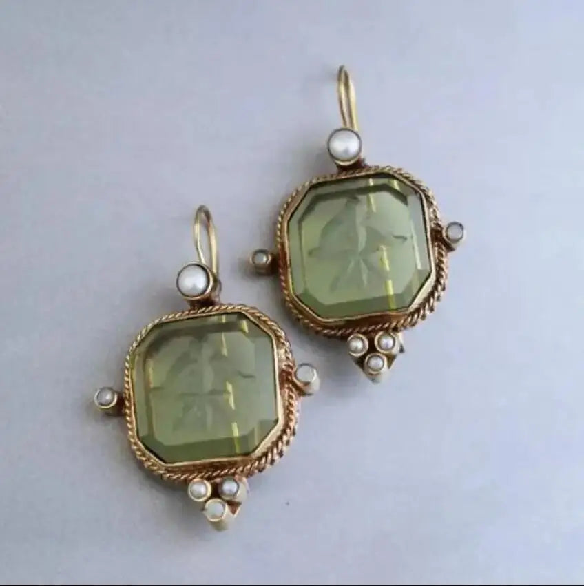Pendientes colgantes vintage con colgante geométrico de perlas