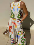 Conjunto de camiseta de tirantes estampada y pantalones con bolsillos Isabella
