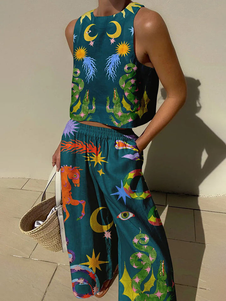 Conjunto Isabella de Camiseta sin Mangas con Estampado y Pantalones con Bolsillos
