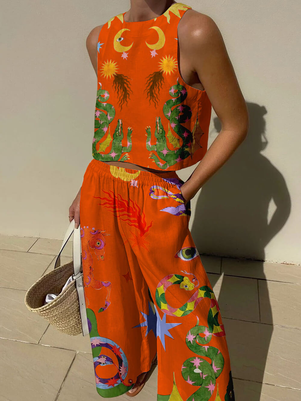 Conjunto Isabella de Camiseta sin Mangas con Estampado y Pantalones con Bolsillos