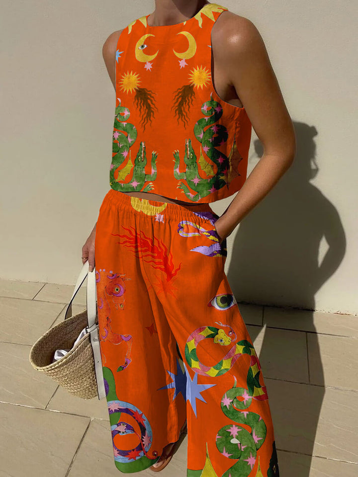 Conjunto Isabella de Camiseta sin Mangas con Estampado y Pantalones con Bolsillos
