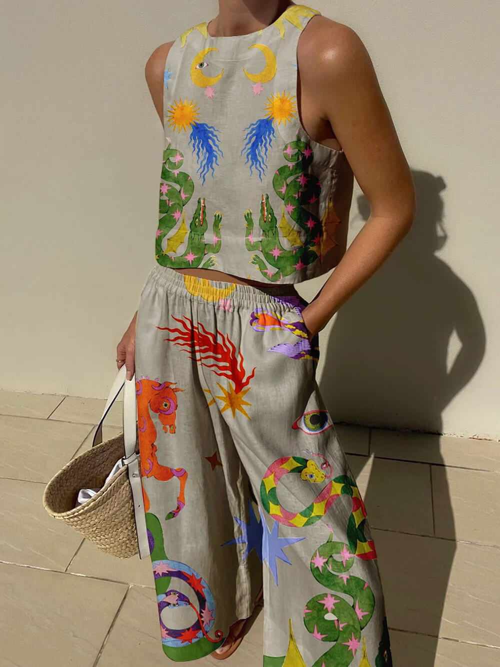 Conjunto Isabella de Camiseta sin Mangas con Estampado y Pantalones con Bolsillos