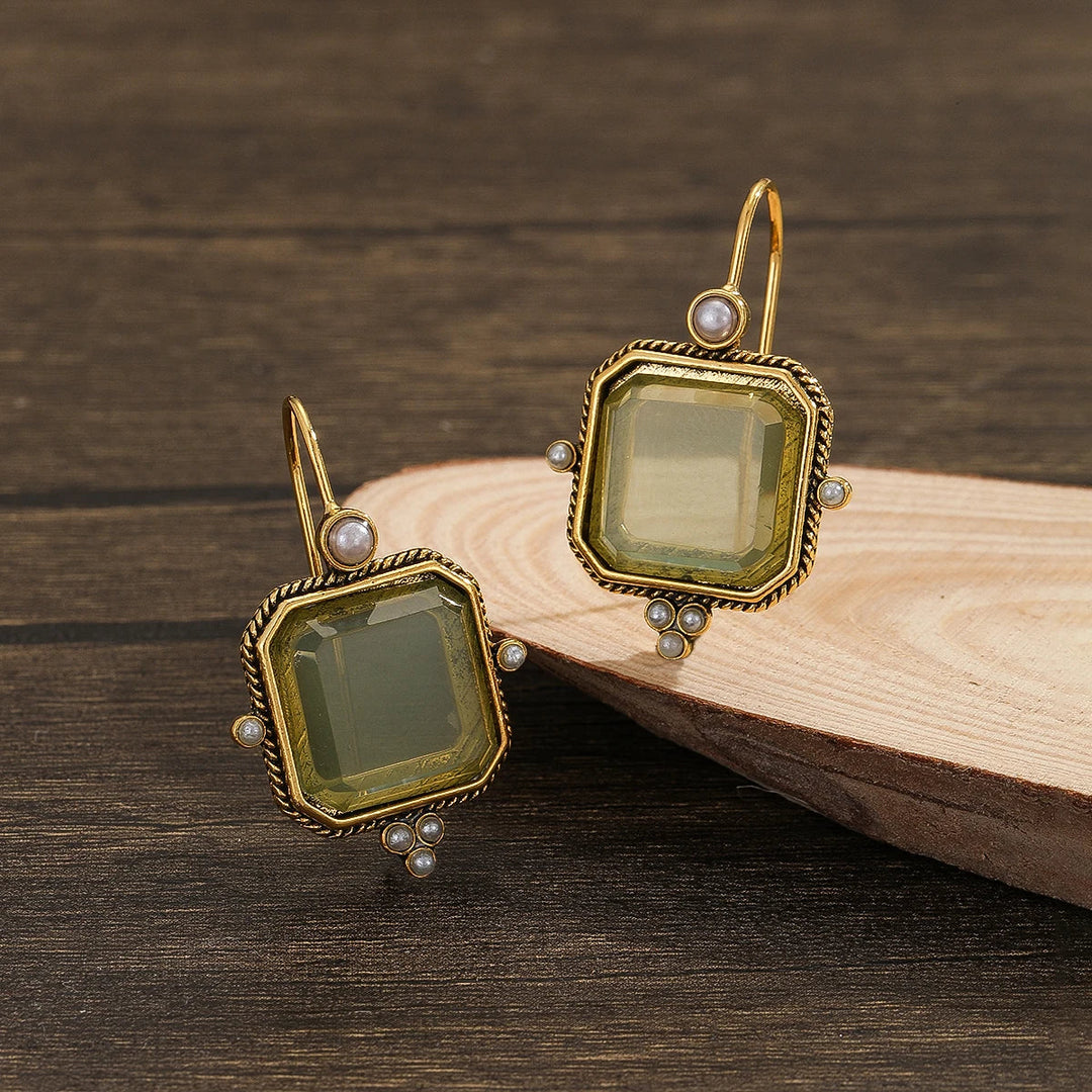 Pendientes colgantes vintage con colgante geométrico de perlas