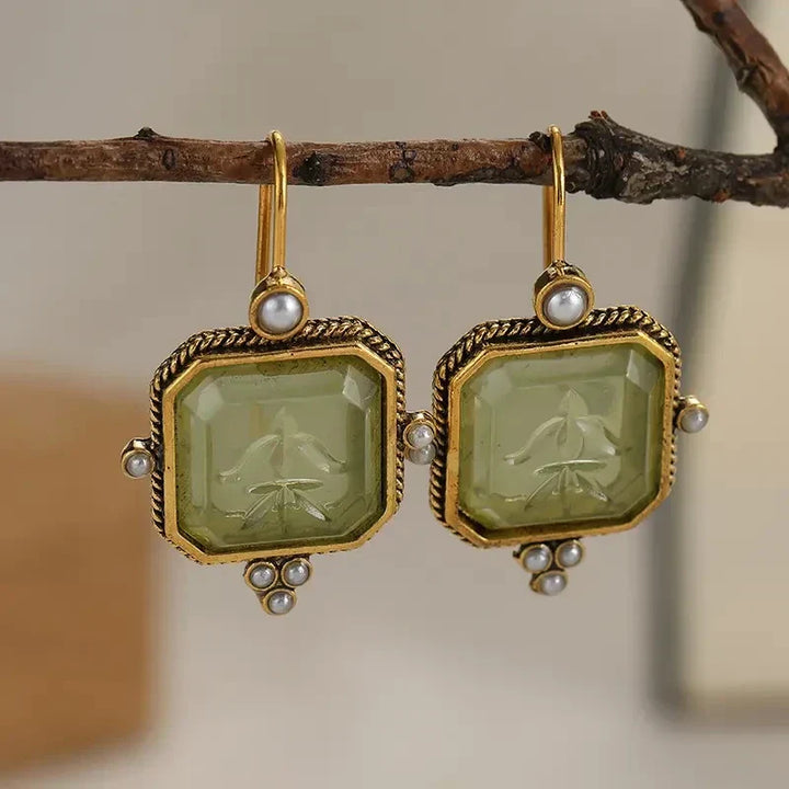 Pendientes colgantes vintage con colgante geométrico de perlas