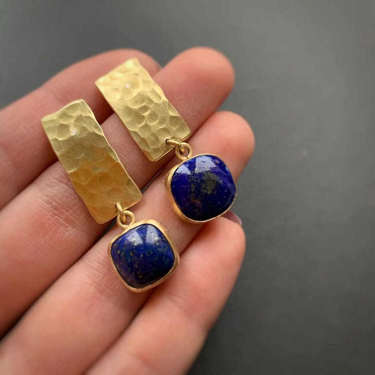 Pendientes colgantes cuadrados de lapislázuli estilo bohemio