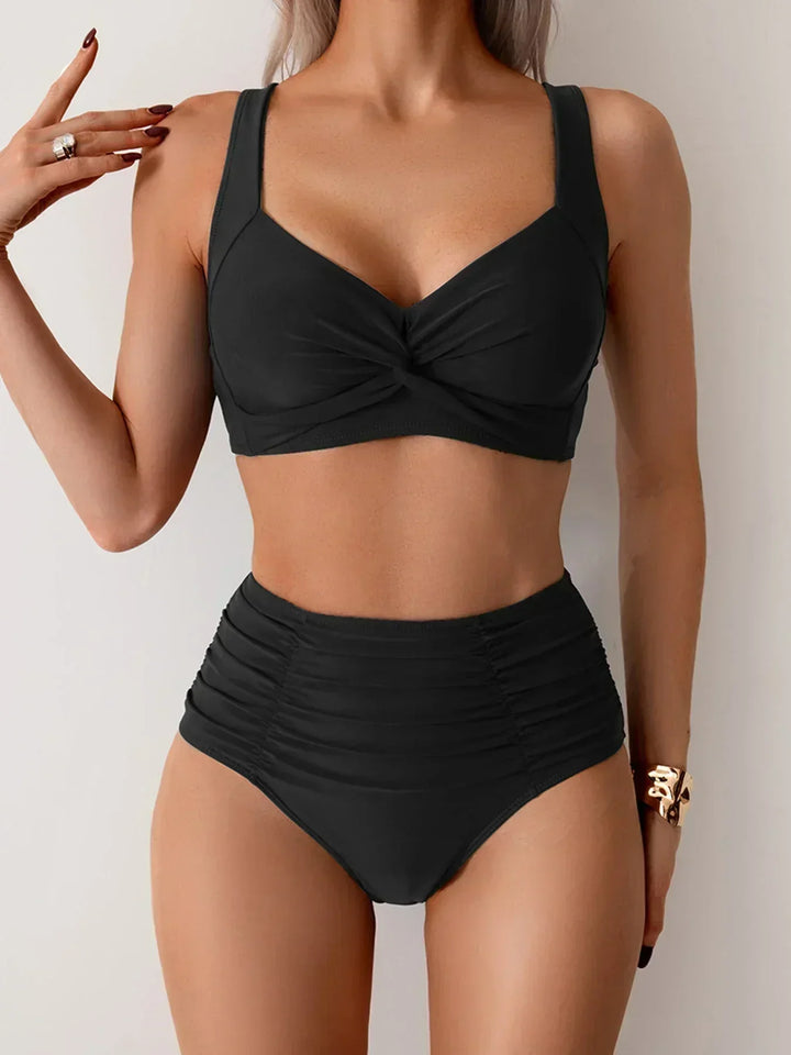 Nicoletta | Bikini bandeau de tela con volantes