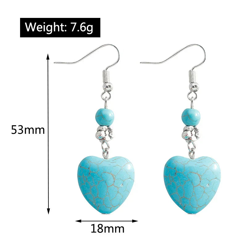 Pendientes colgantes antiguos en forma de corazón con turquesa  