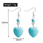 Pendientes colgantes vintage de turquesa en forma de corazón