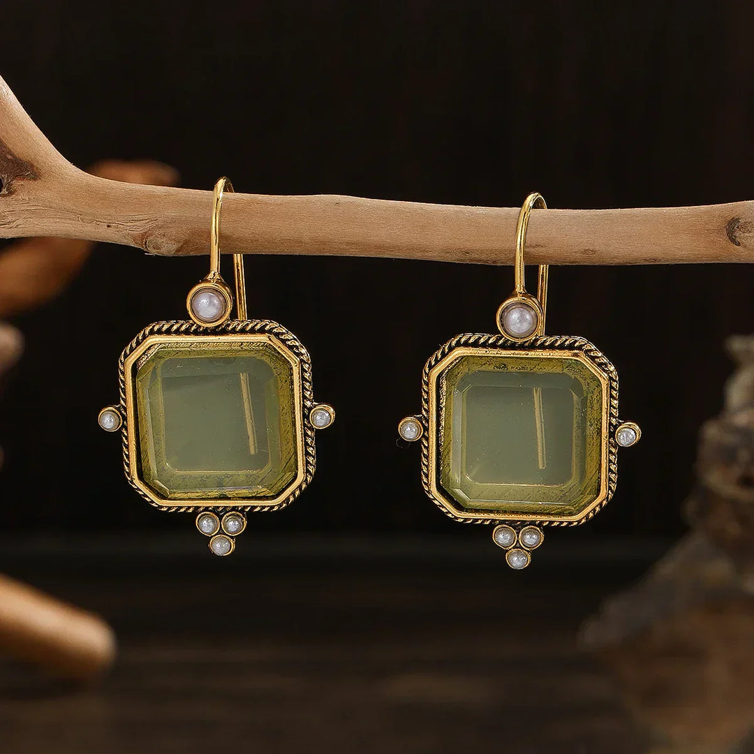 Pendientes colgantes vintage con colgante geométrico de perlas