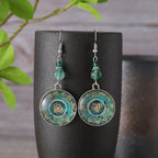 Boucles d’oreilles pendantes bohèmes en verre, avec médaillon mandala