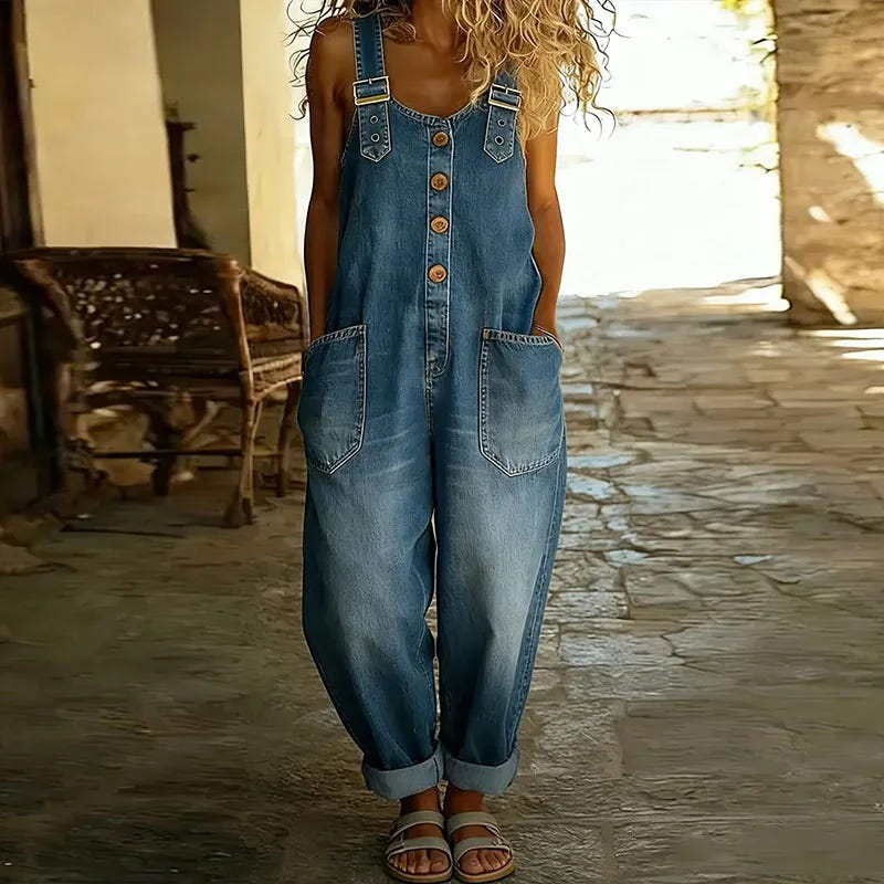 Saylor - Salopette en coton doux au style denim vintage, avec bretelles réglables