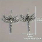 Boucles d’oreilles rétro vintage en argent, motif de libellule gravé