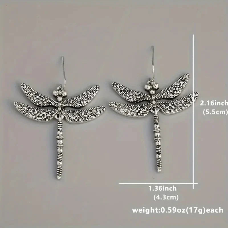Boucles d’oreilles rétro vintage en argent, motif de libellule gravé