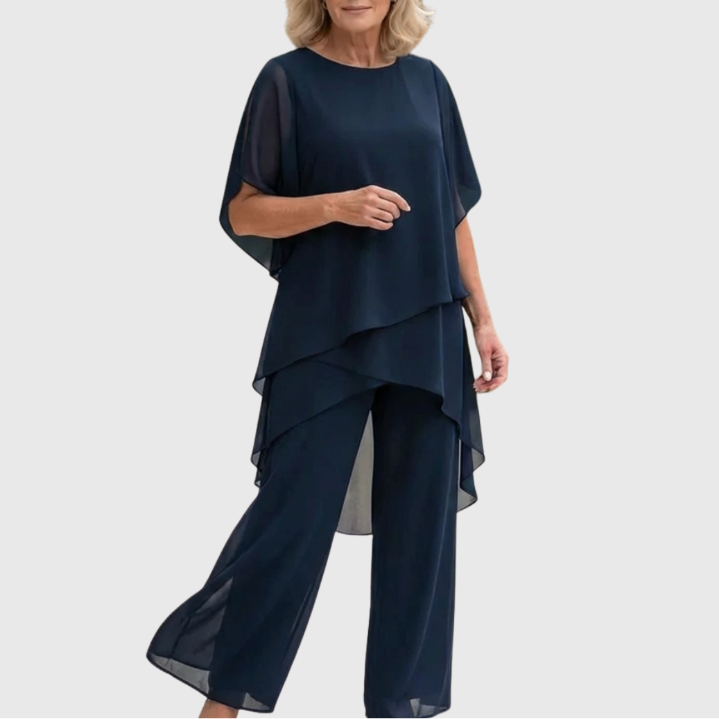 Linda | Tailleur avec pantalon palazzo drapé