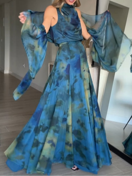 Conjunto Sienna de regata de chiffon com estampa tie-dye e saia