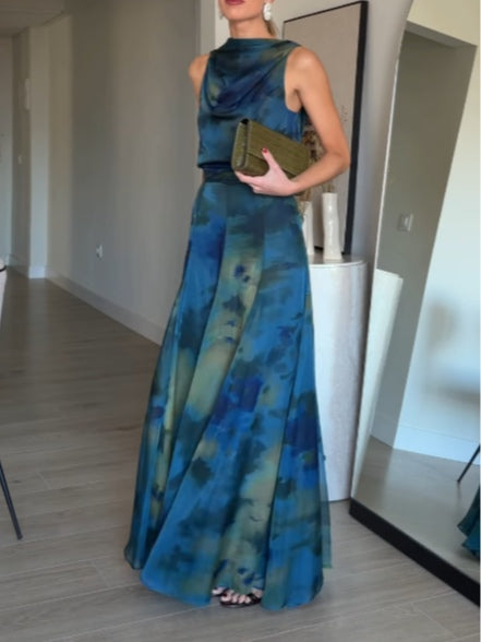 Conjunto Sienna de regata de chiffon com estampa tie-dye e saia