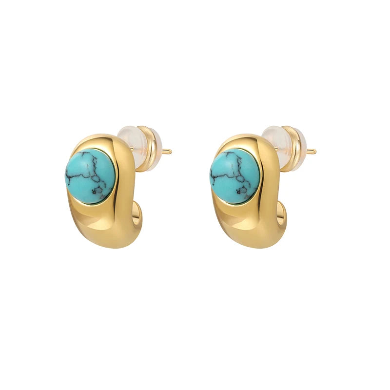 Boucles d’oreilles intemporelles en cuivre courbé et turquoise