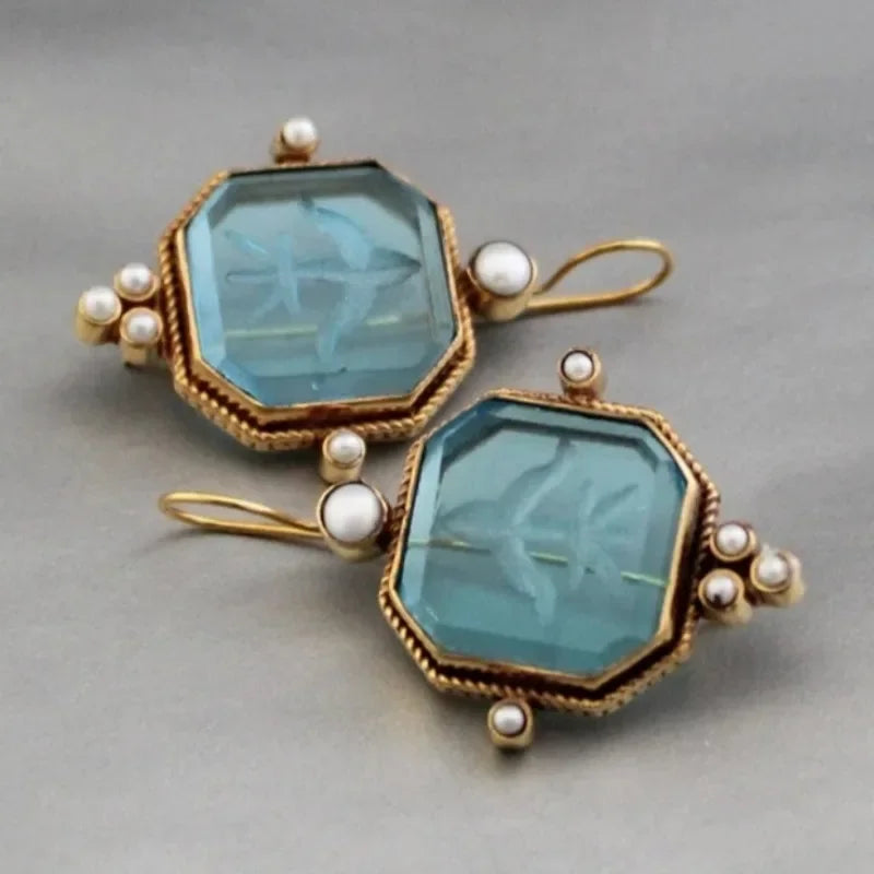 Pendientes colgantes vintage con colgante geométrico de perlas