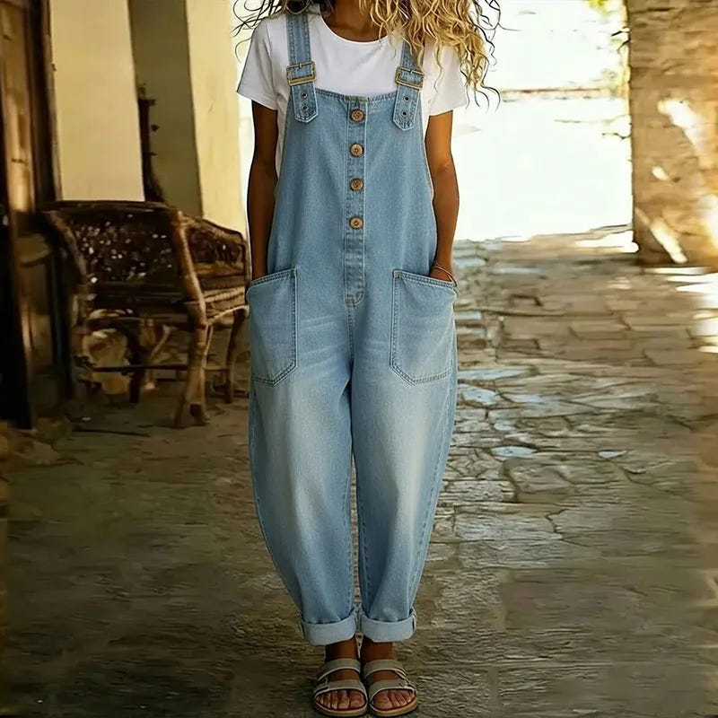 Saylor - Salopette en coton doux au style denim vintage, avec bretelles réglables