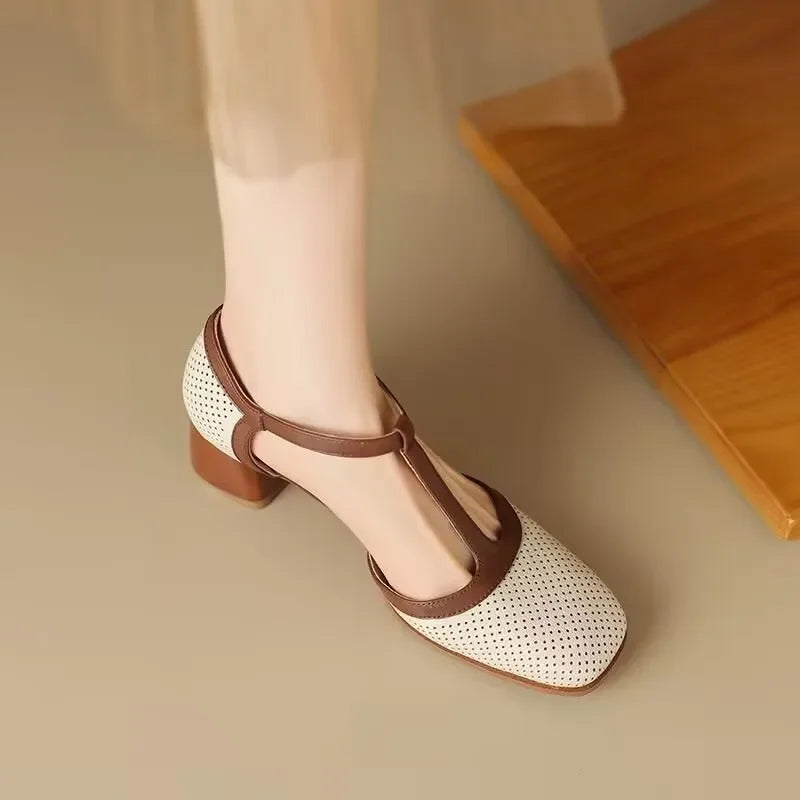 Isava Zapatos de tacón medio de cuero real