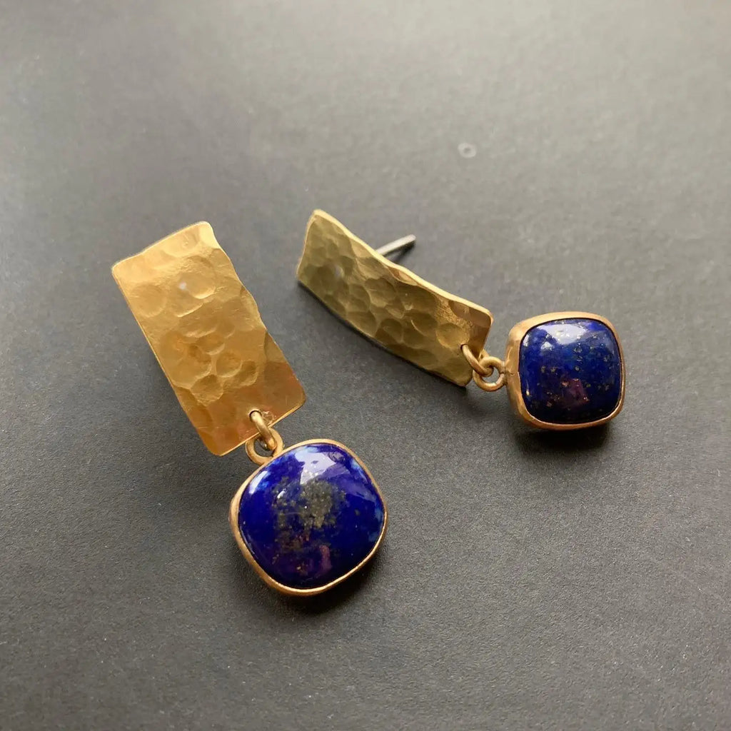 Pendientes colgantes cuadrados de lapislázuli estilo bohemio