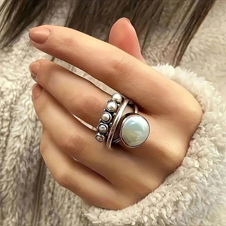 Classic Pearl & Silver Multi-Band Ring