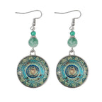 Boucles d’oreilles pendantes bohèmes en verre, avec médaillon mandala