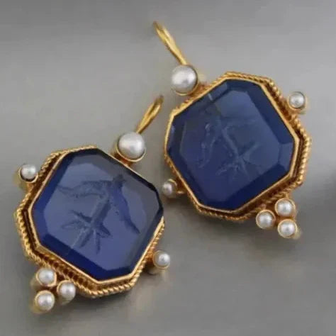 Pendientes colgantes vintage con colgante geométrico de perlas