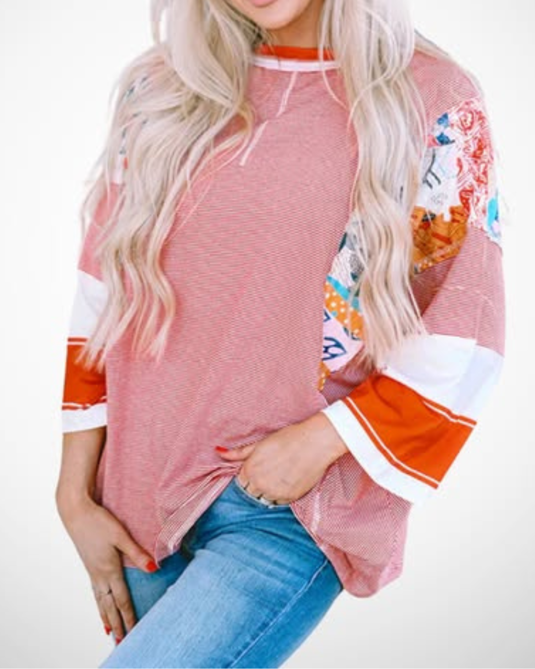 Top BAILEY™ de patchwork con mangas murciélago y tejido ligero