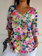 Pulôver casual de tricô feminino com estampa colorida de jardim floral primaveril