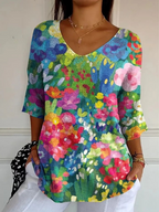 Suéter informal de punto para mujer con estampado artístico floral encantador vintage