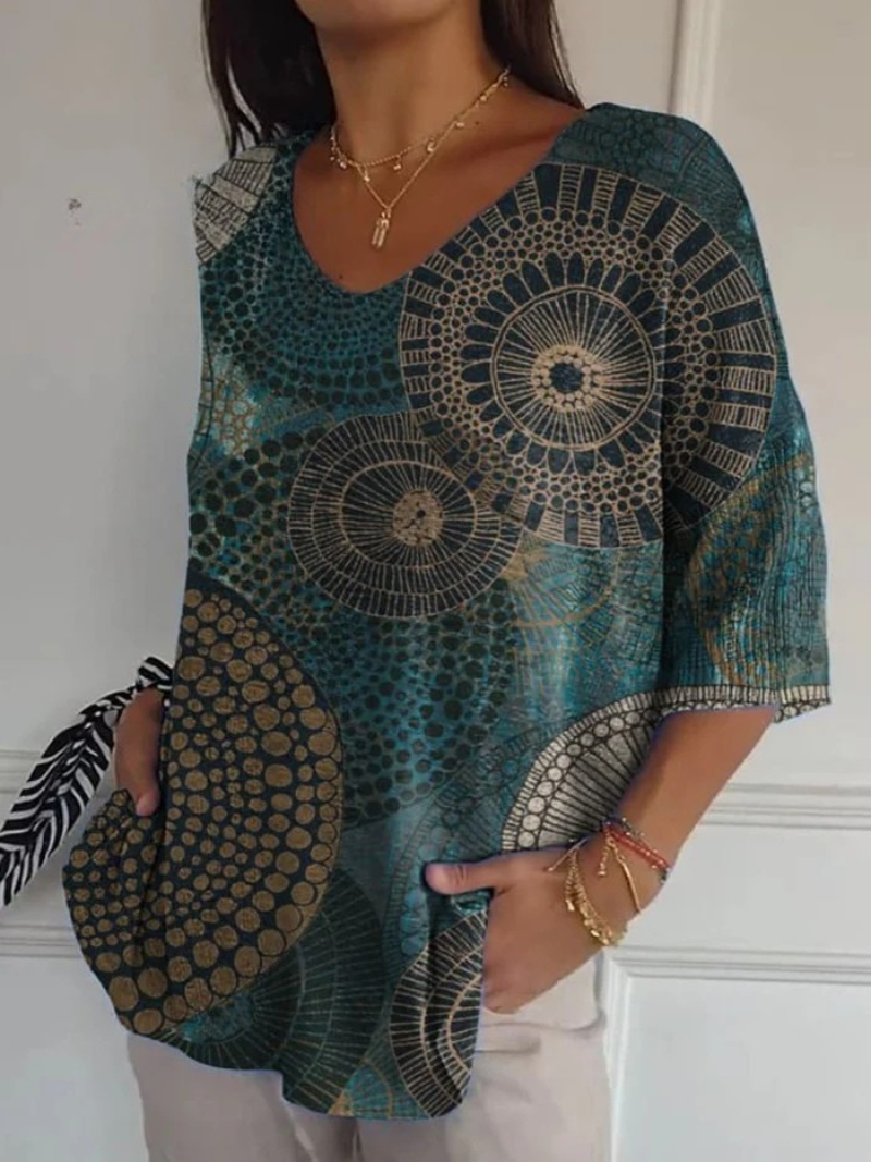 Pull décontracté en maille pour femme avec motif géométrique abstrait vintage de cercles et de totems