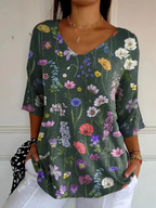 Jersey informal de punto para mujer con estampado de jardín botánico primaveral vibrante