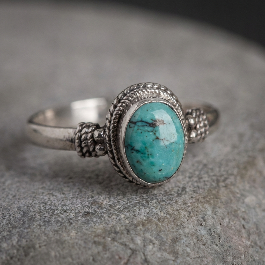 Vintage Bohemian Turquoise Round Silver Ring