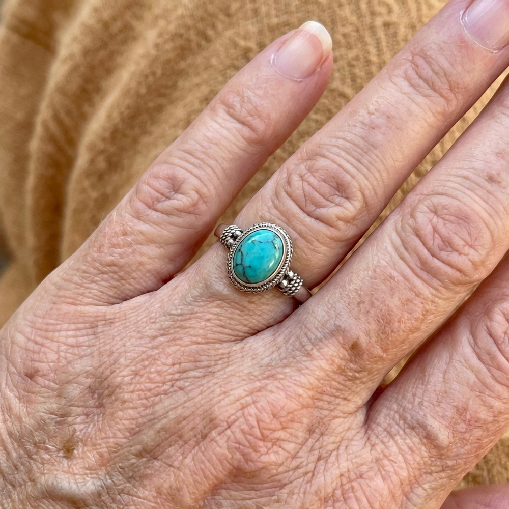 Vintage Bohemian Turquoise Round Silver Ring