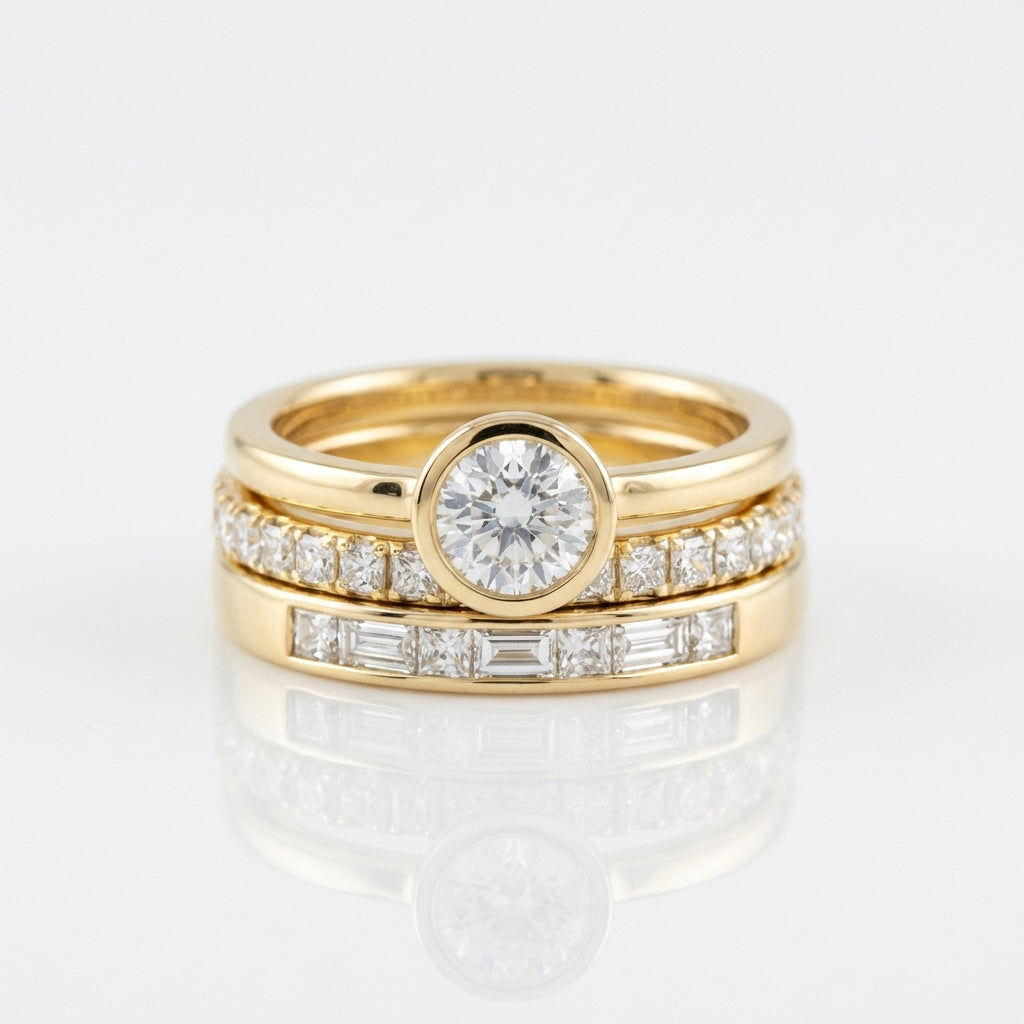 Vintage Bright Round Zirconia Gold Plated Ring Set