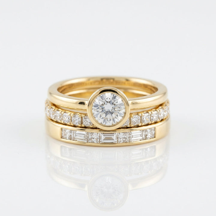 Vintage Bright Round Zirconia Gold Plated Ring Set