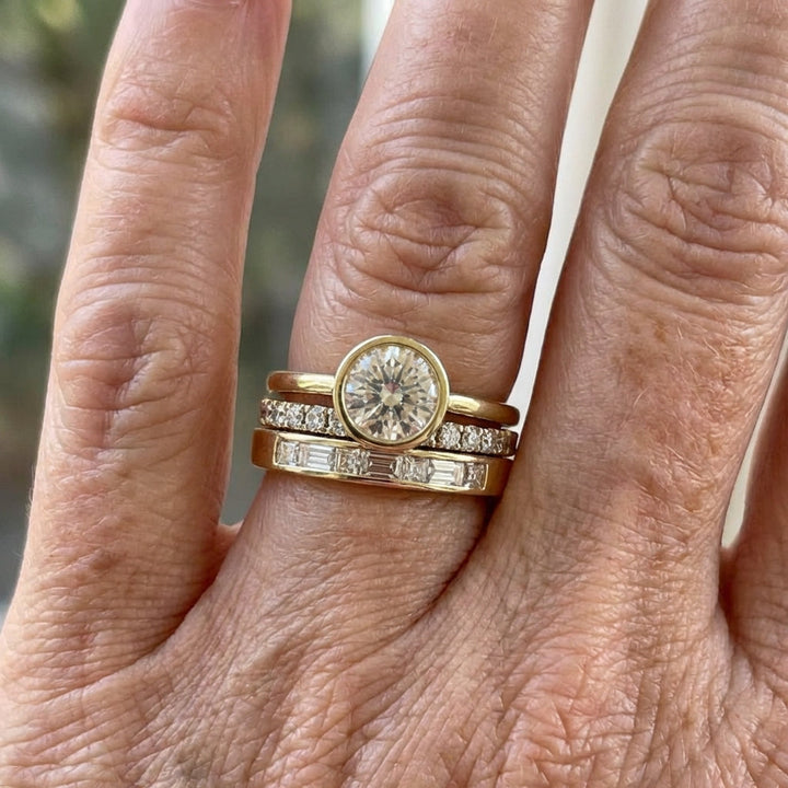 Vintage Bright Round Zirconia Gold Plated Ring Set