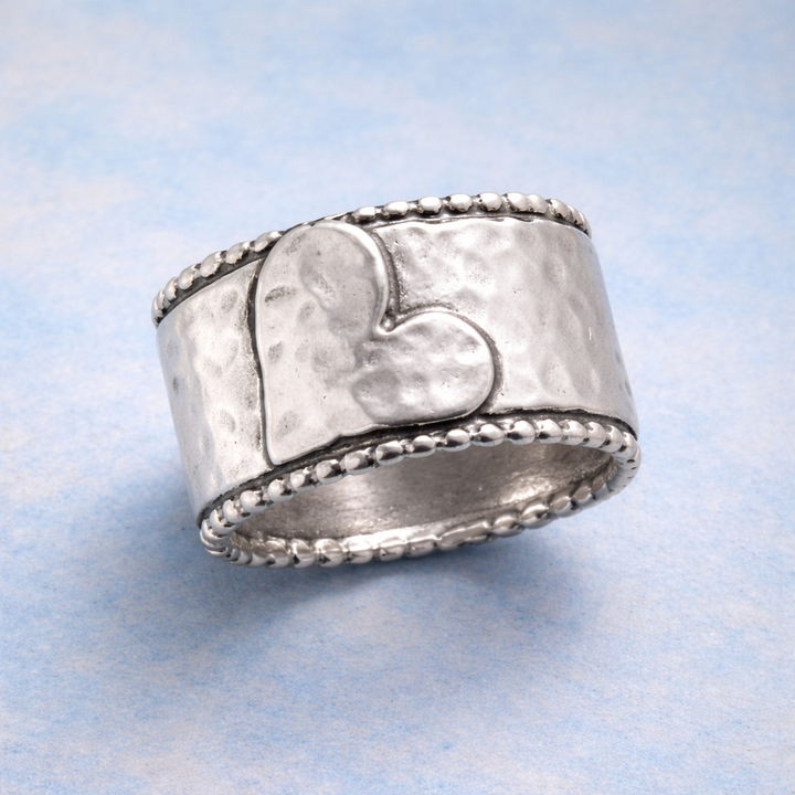 Vintage Handcrafted Silver Plated Wide Band Heart Spinner Ring