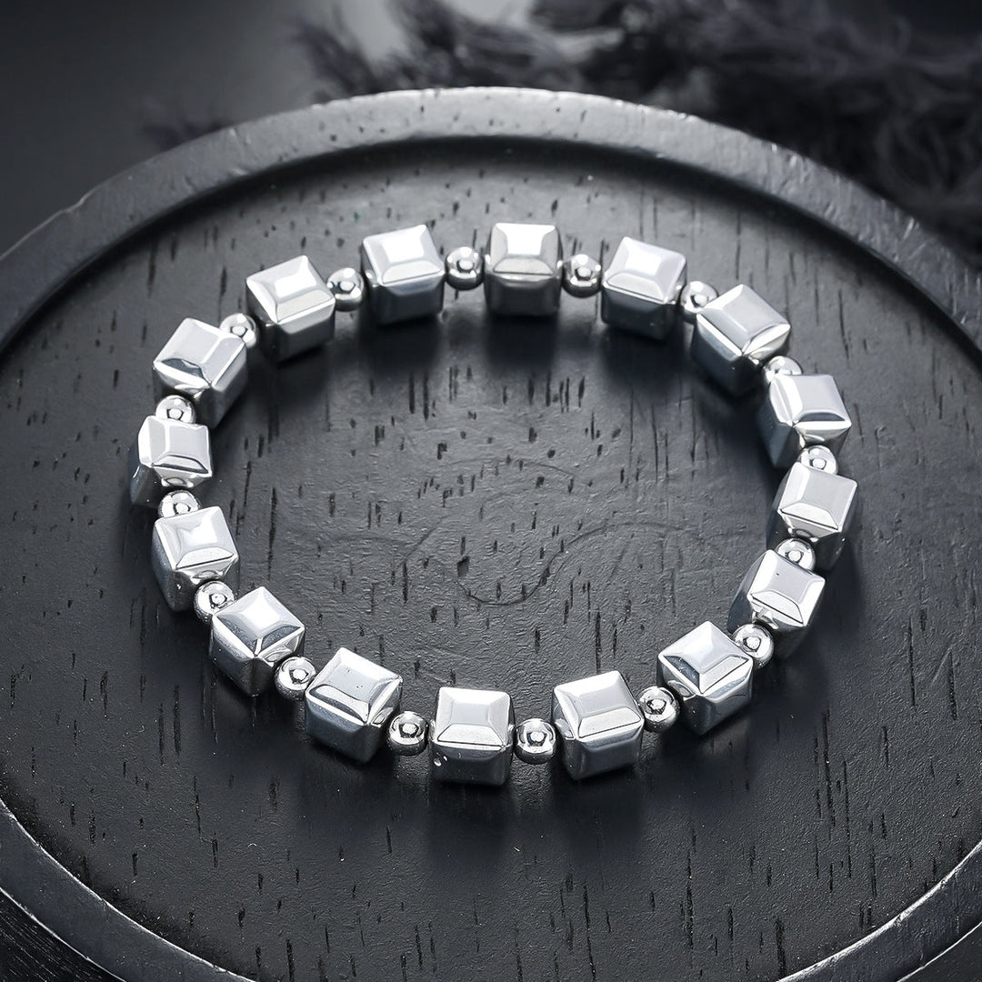 Vintage Minimalist Cubic Silver Plated Bead Bracelet