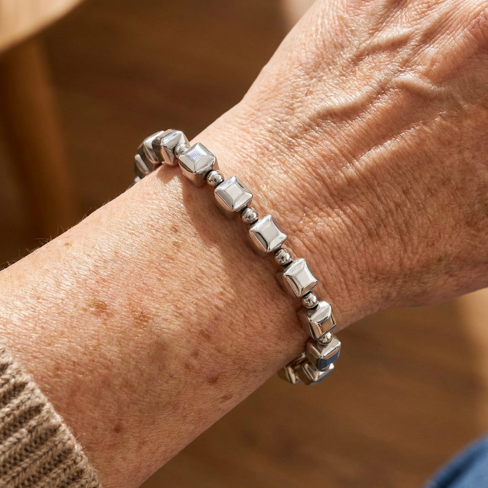 Vintage Minimalist Cubic Silver Plated Bead Bracelet