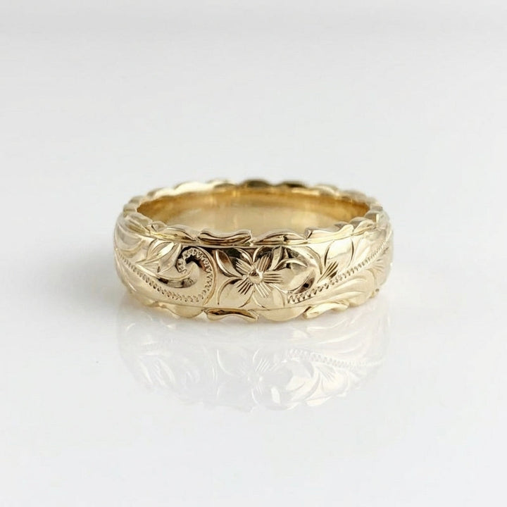 Vintage Style Floral Engraved Gold Plated Band Ring