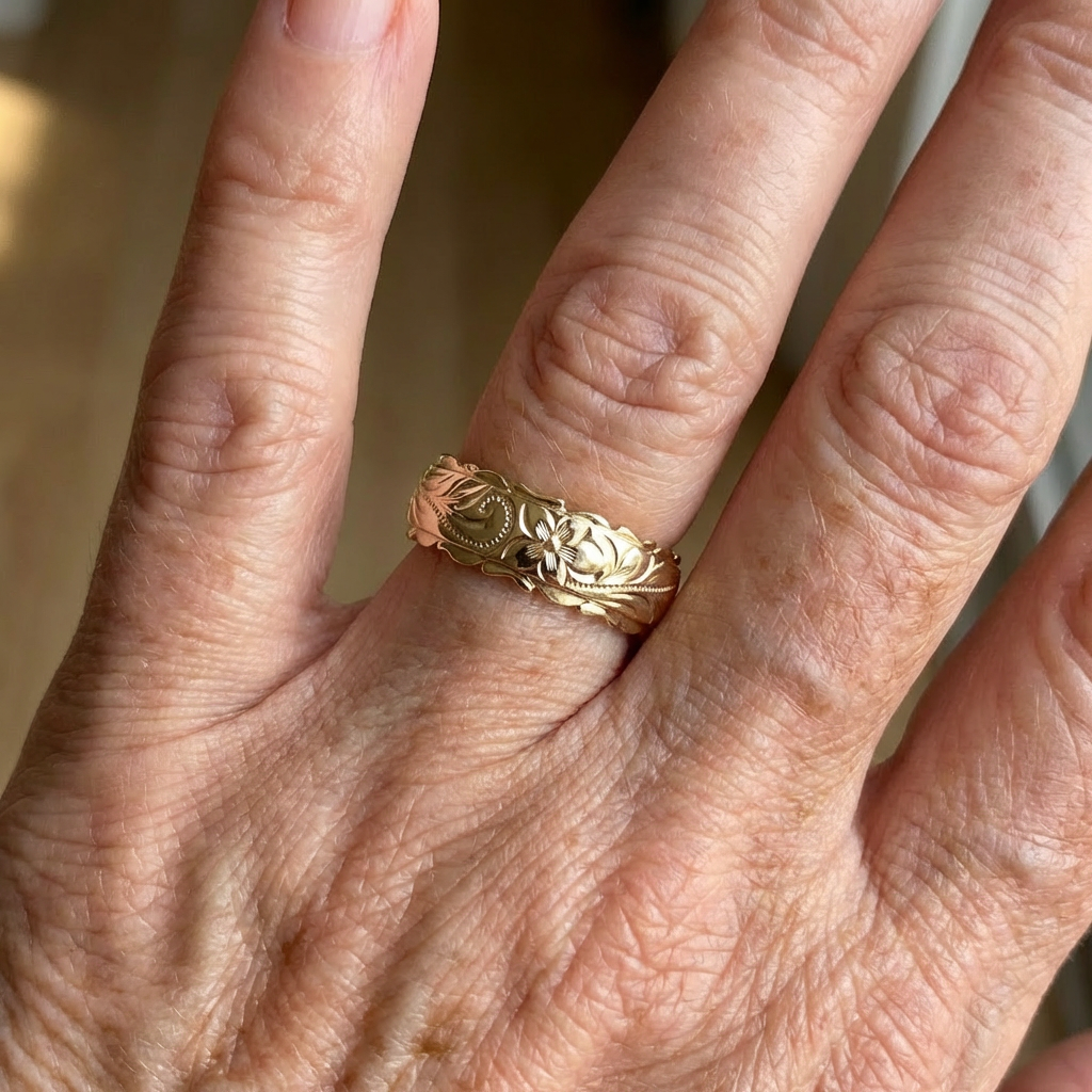 Vintage Style Floral Engraved Gold Plated Band Ring